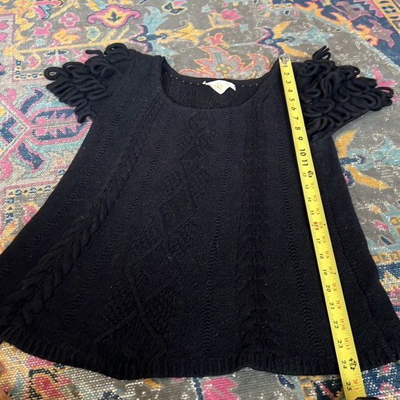 NAVY BLUE Anthropologie HWR Monogram Looped Epaulet Ecru Cable Knit Sweater Med - Picture 6 of 9